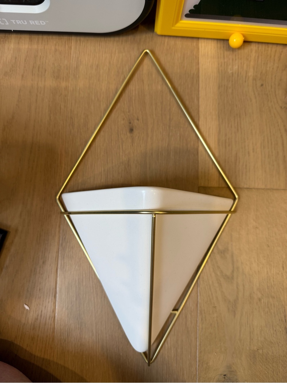 SET OF 3 Umbra White Ceramic Wall Planter with Gold Geometric Frame 🪴
